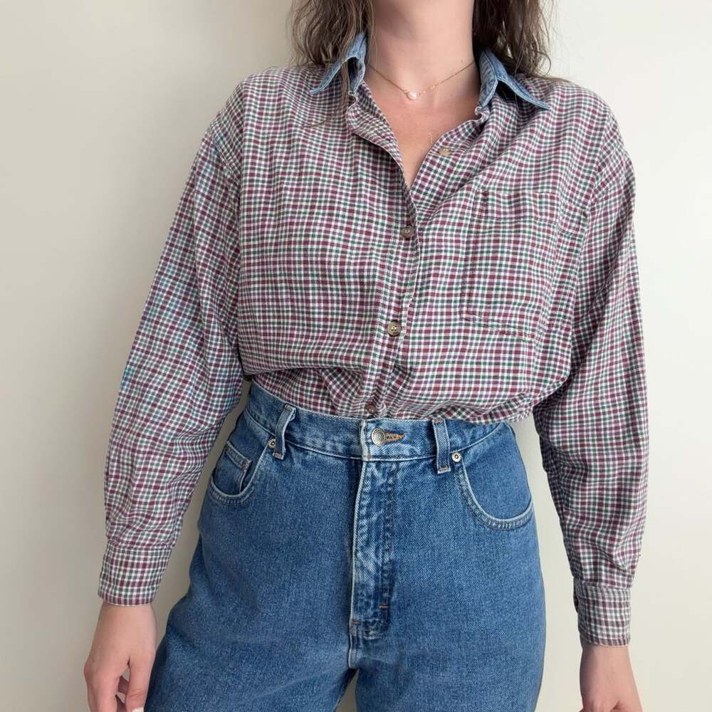 Vintage Denim Collared Plaid Shirt